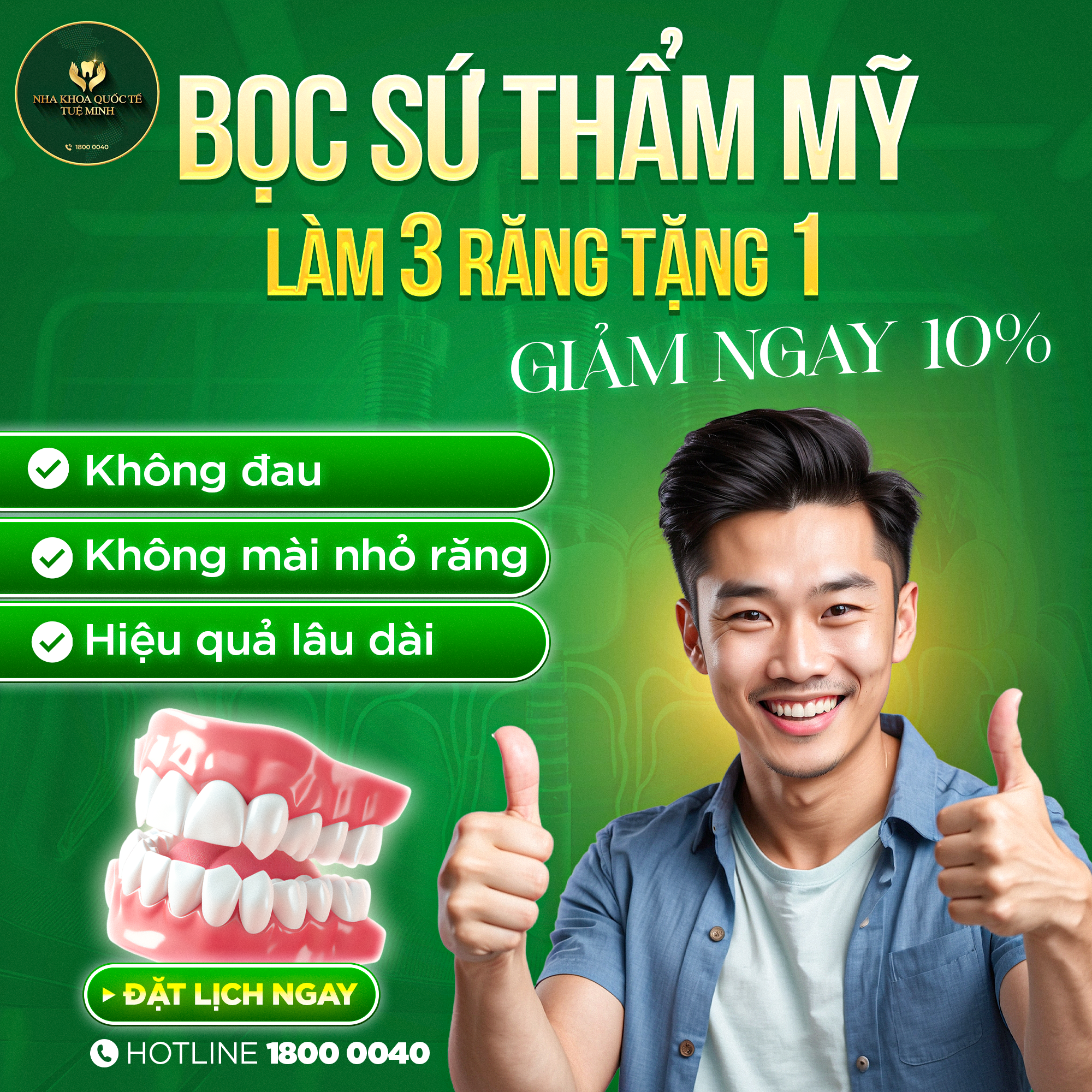 BỌC SỨ THẨM MỸ – LÀM 3 RĂNG TẶNG 1, GIẢM NGAY 10%
